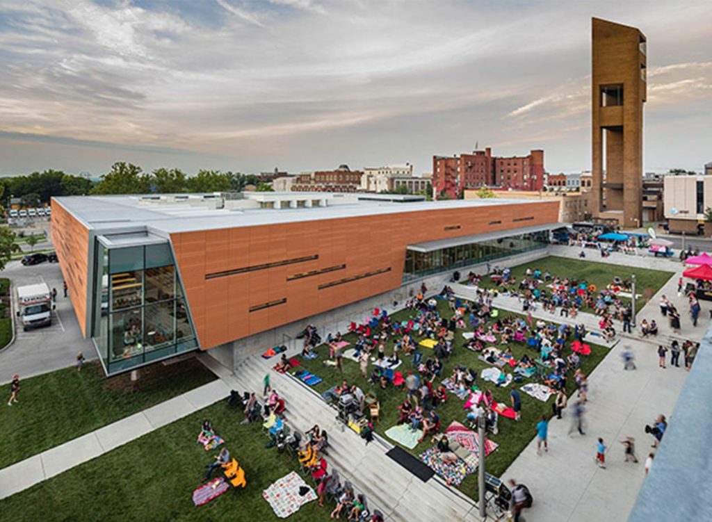 Birdseye view of lawrence public library event