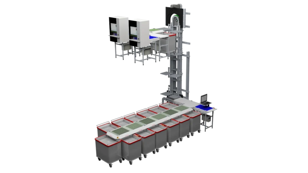 flexAMH elevator module moving bins between floors