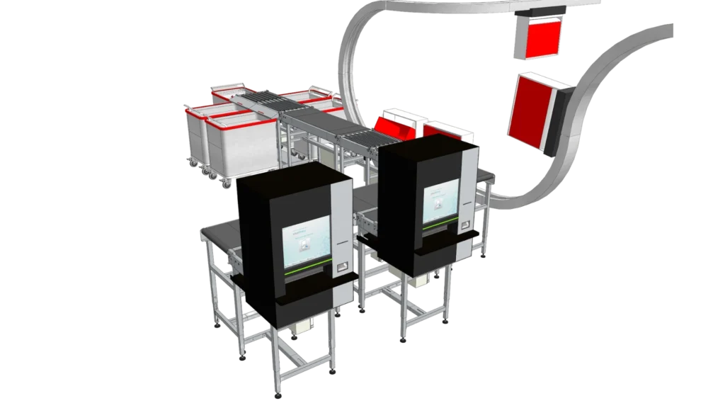 flexAMH connected to Telelift conveyor for automated inter-floor transport