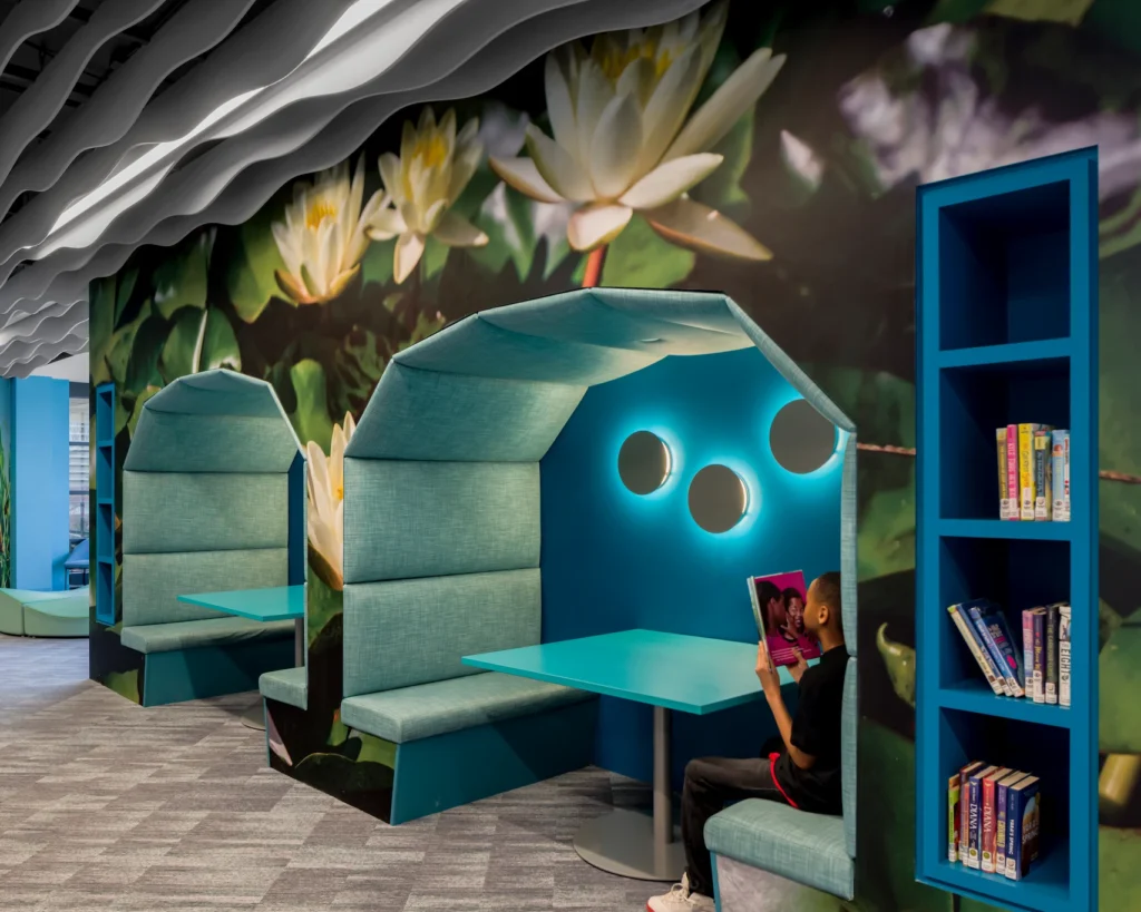 Interactive light wall for children at Redford Township District Library.